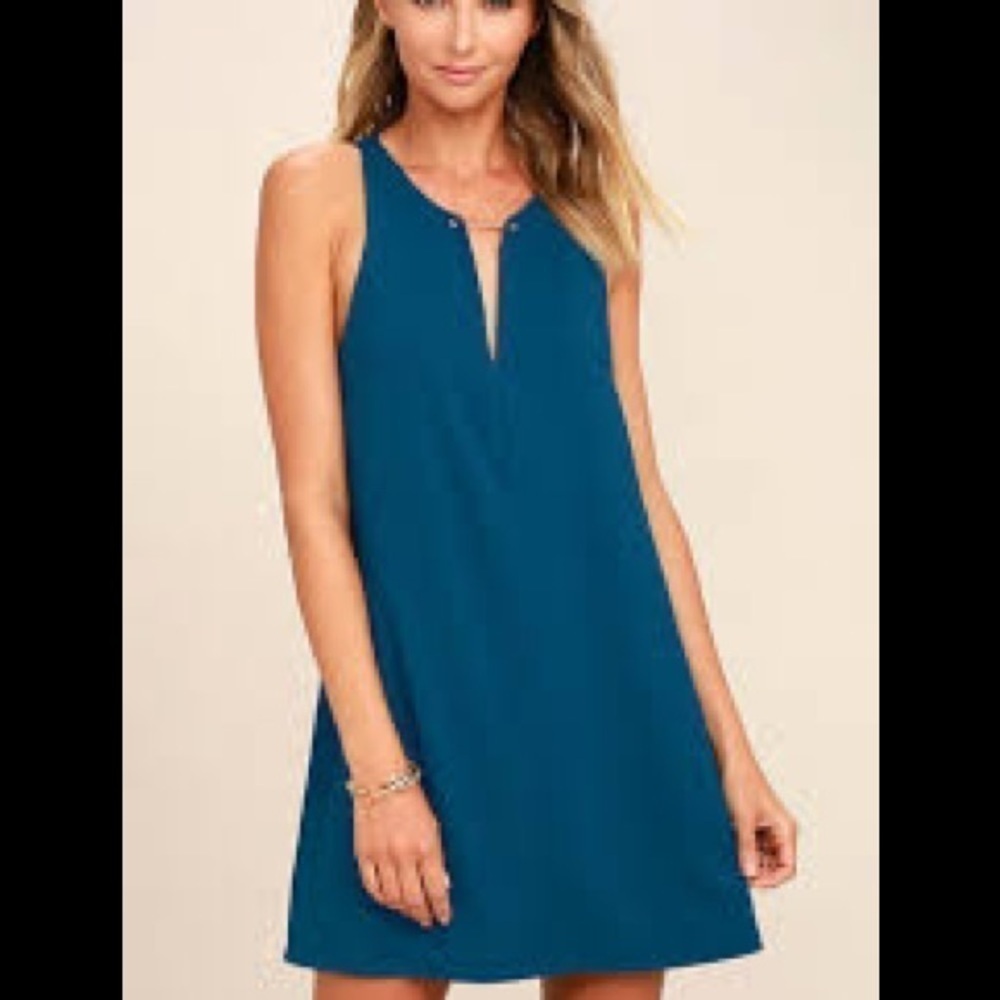 Lulus Near or Bar Teal Blue Shift Dress